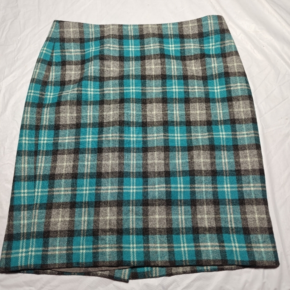 Talbots Size 4 Blue Gray Plaid Lined Wool Blend Pencil Skirt - Picture 1 of 8